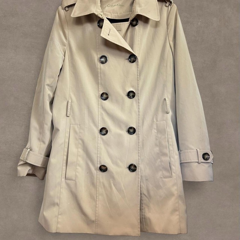 Calvin Klein Trench Coat Women Size M Beige Good Preowned